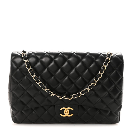Lambskin Quilted Maxi Double Flap Black