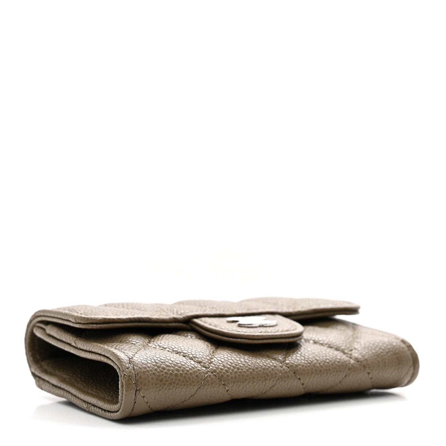 Caviar Quilted Flap Card Holder Wallet Dark Khaki