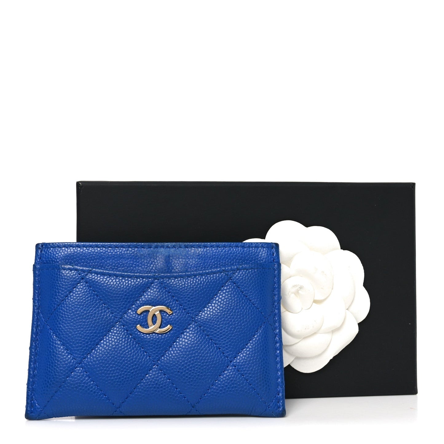 Caviar Quilted Card Holder Blue