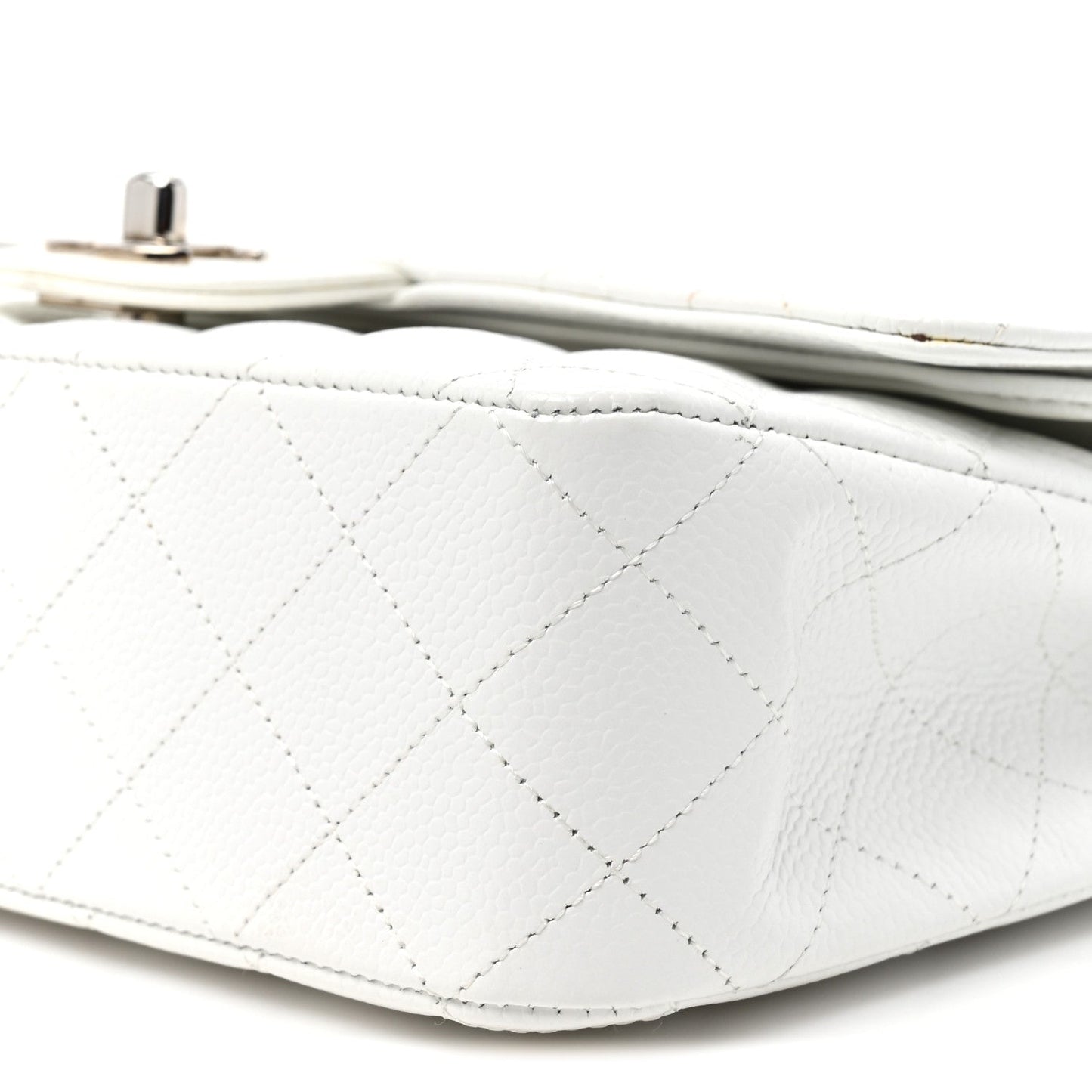 Caviar Quilted Medium Double Flap White