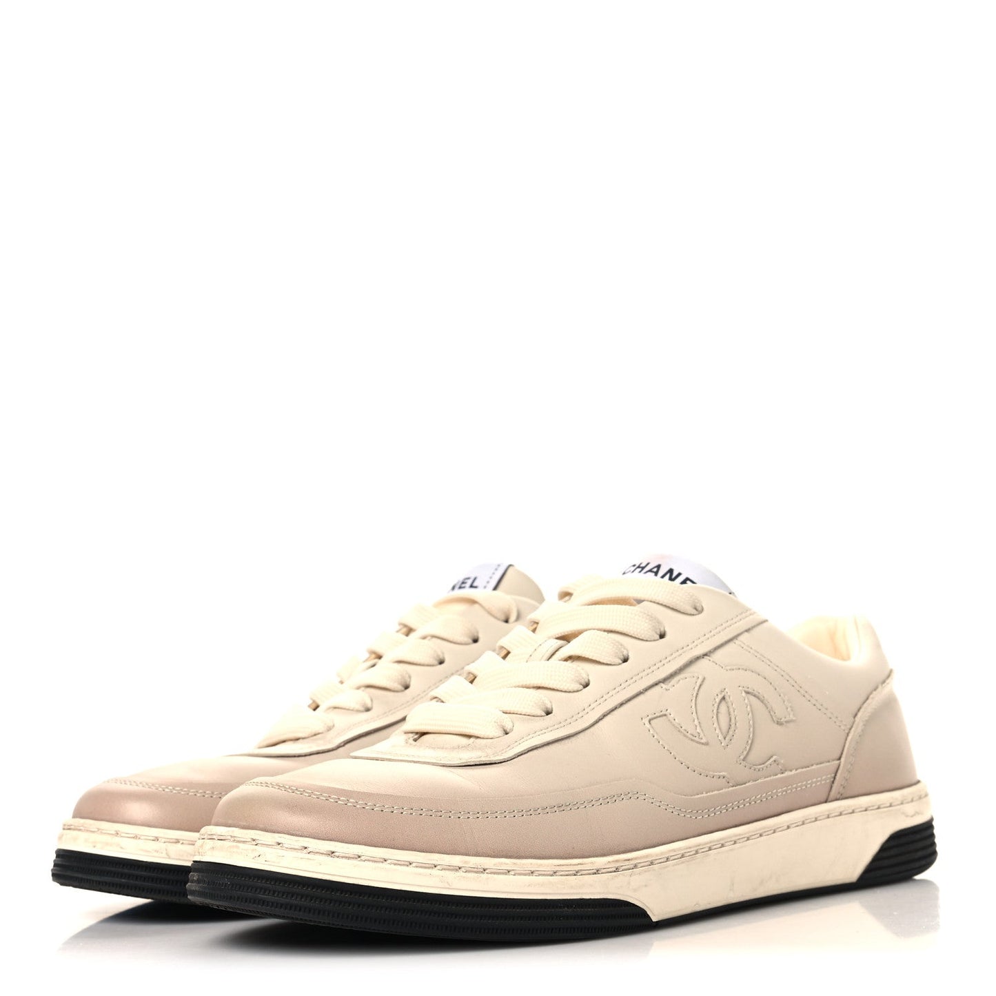 Printed Calfskin Womens CC Logo Sneakers 38 Beige