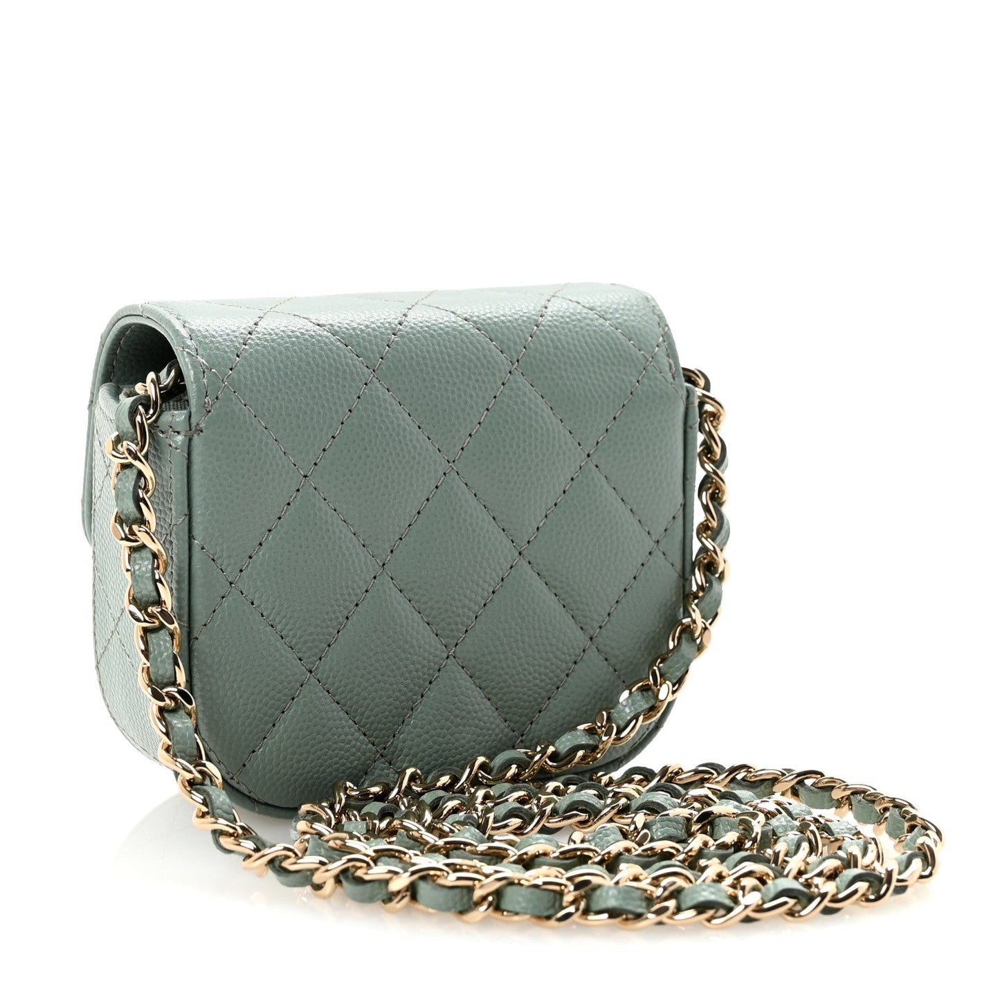 Caviar Quilted Mini Clutch With Chain Light Green
