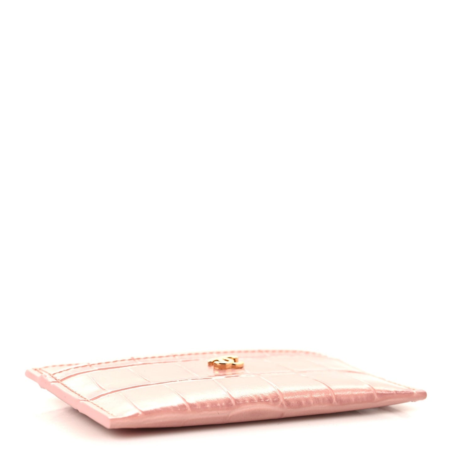 Calfskin Crocodile Embossed Crococo Card Holder Light Pink