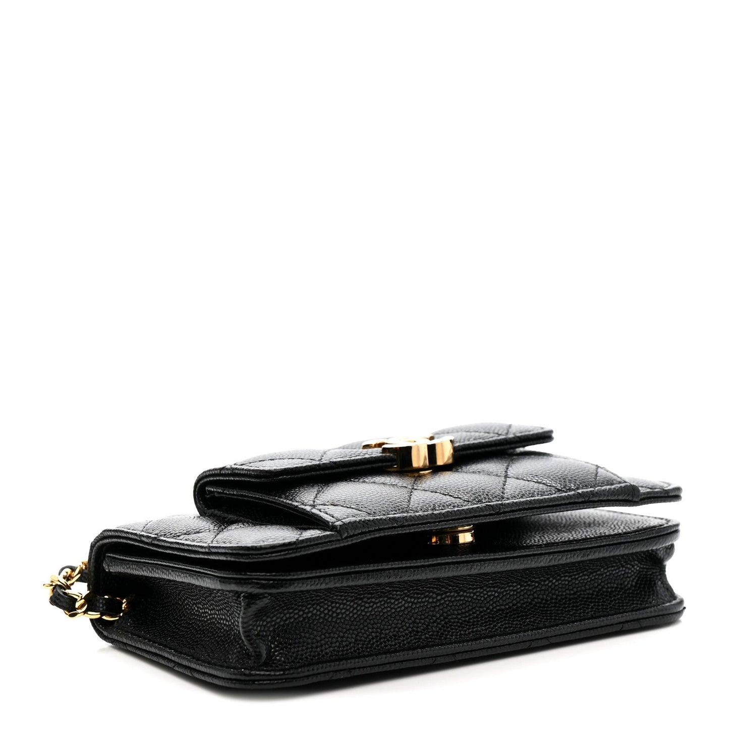 Caviar Quilted Pocket Twins Clutch With Chain Black