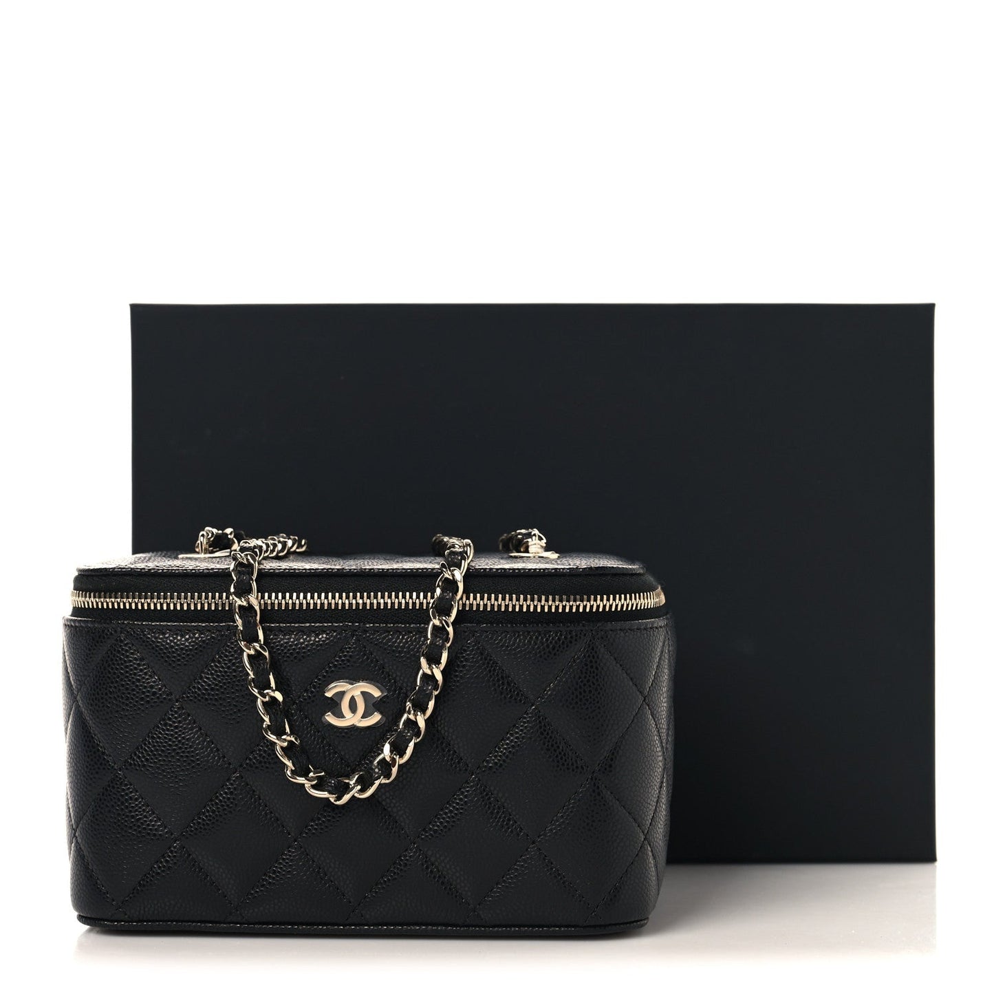 Caviar Quilted Small Vanity Case With Chain Black