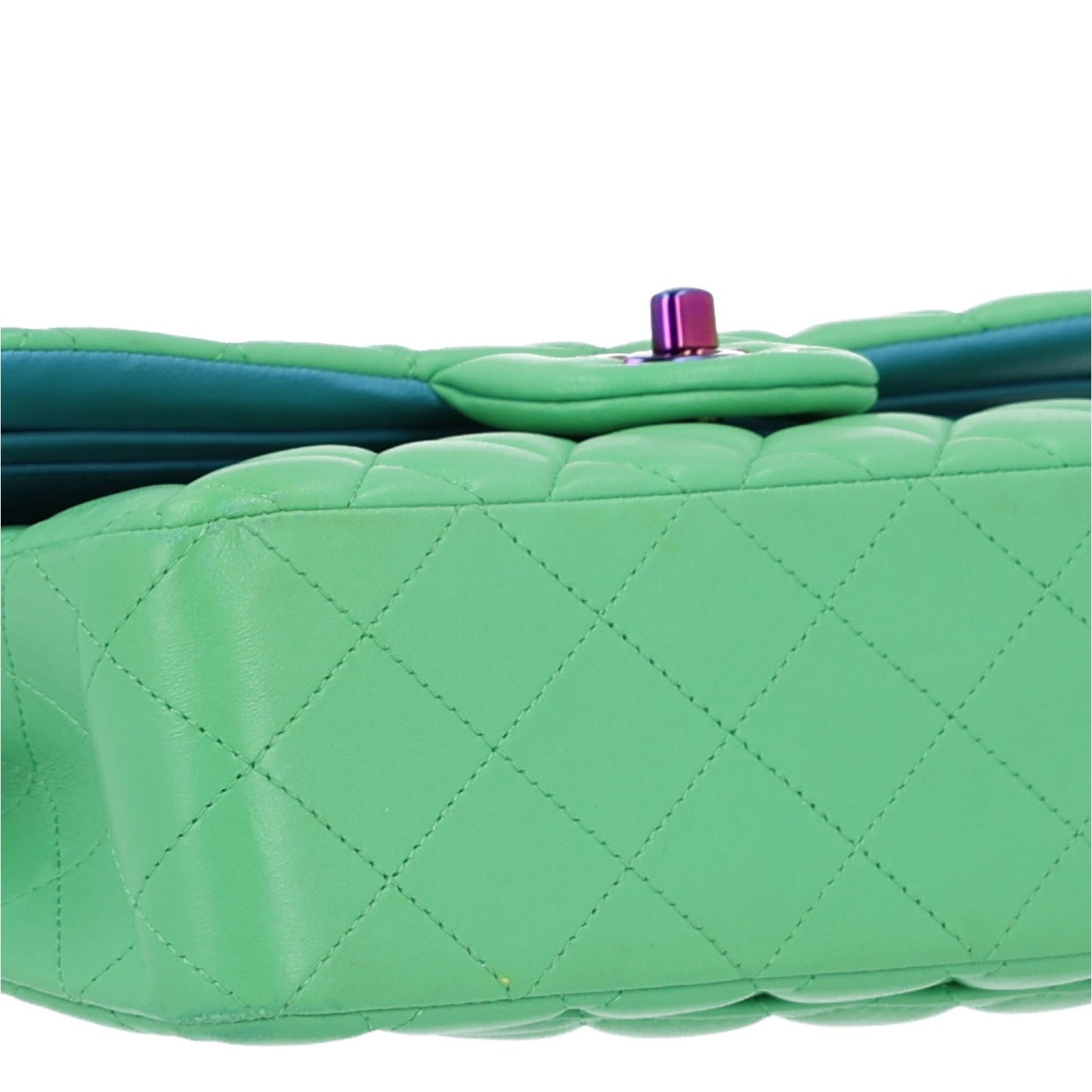Lambskin Quilted Small Double Flap Green Blue