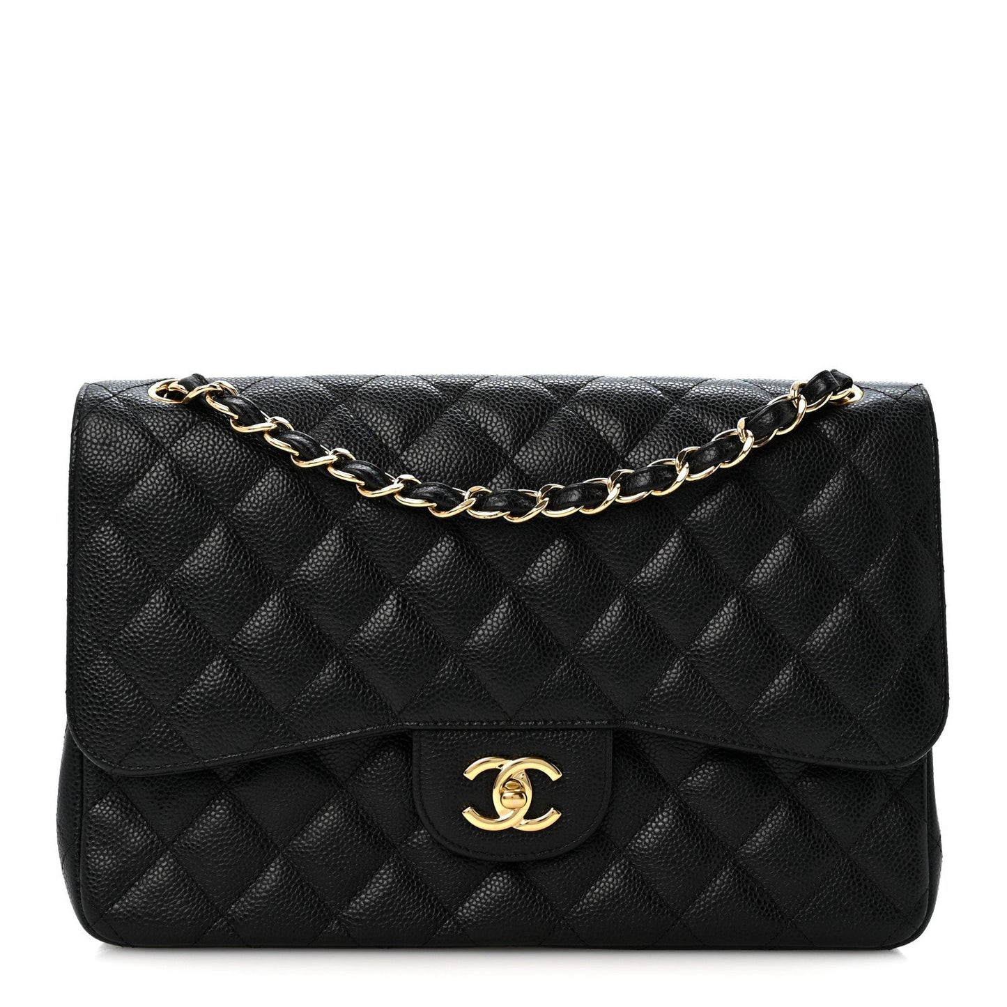Caviar Quilted Jumbo Double Flap Black