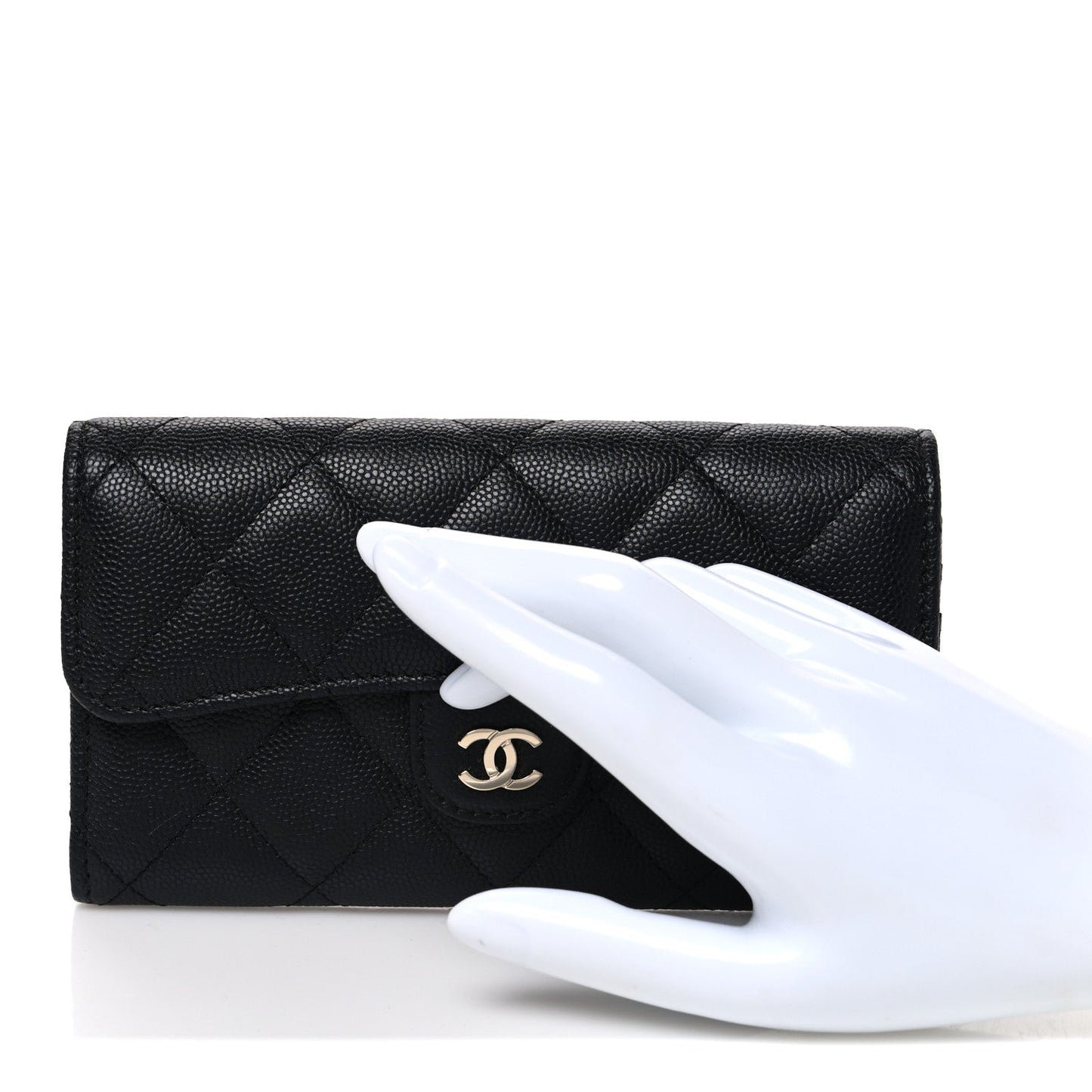 Caviar Quilted Medium Gusset Flap Wallet Black