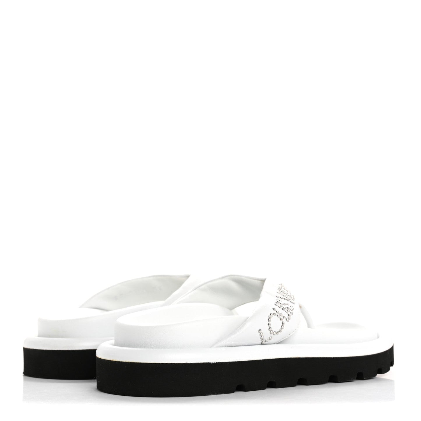 Calfskin Logo Studded Pillow Flat Thong Sandals 35 White