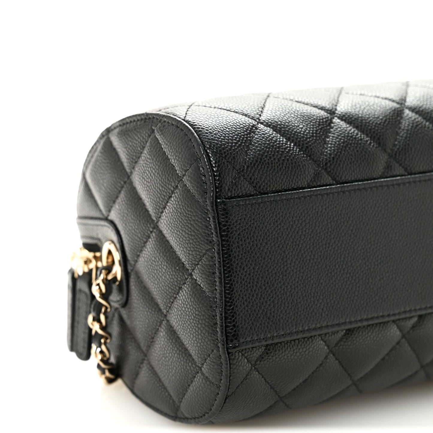 Caviar Quilted Barrel Clutch With Chain Black