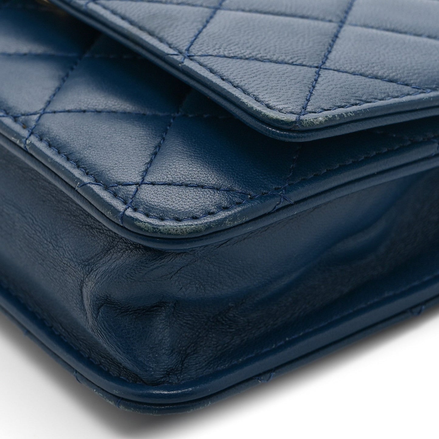 Lambskin Quilted Trendy CC Wallet On Chain WOC Blue