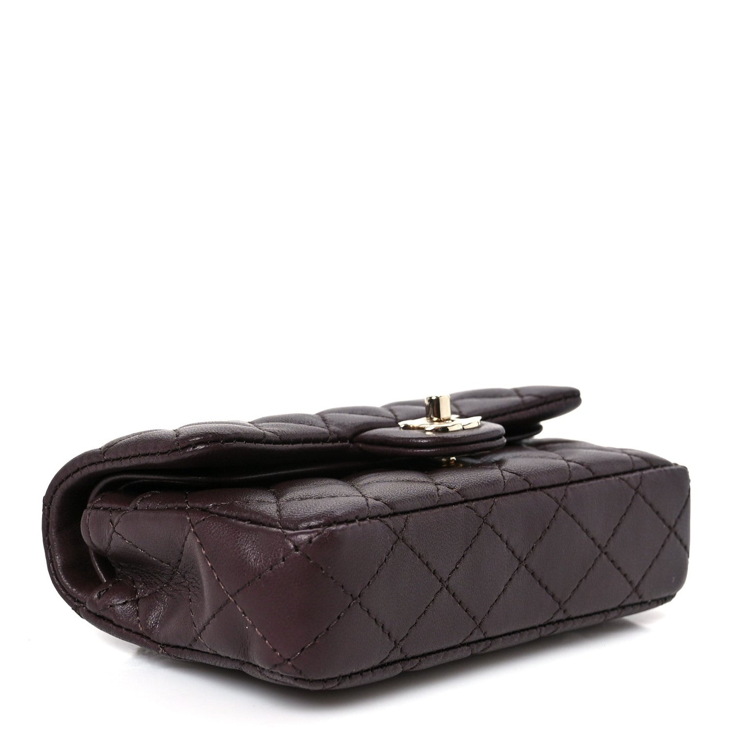 Lambskin Quilted Mini Flap Bag Charm With Hook Dark Brown