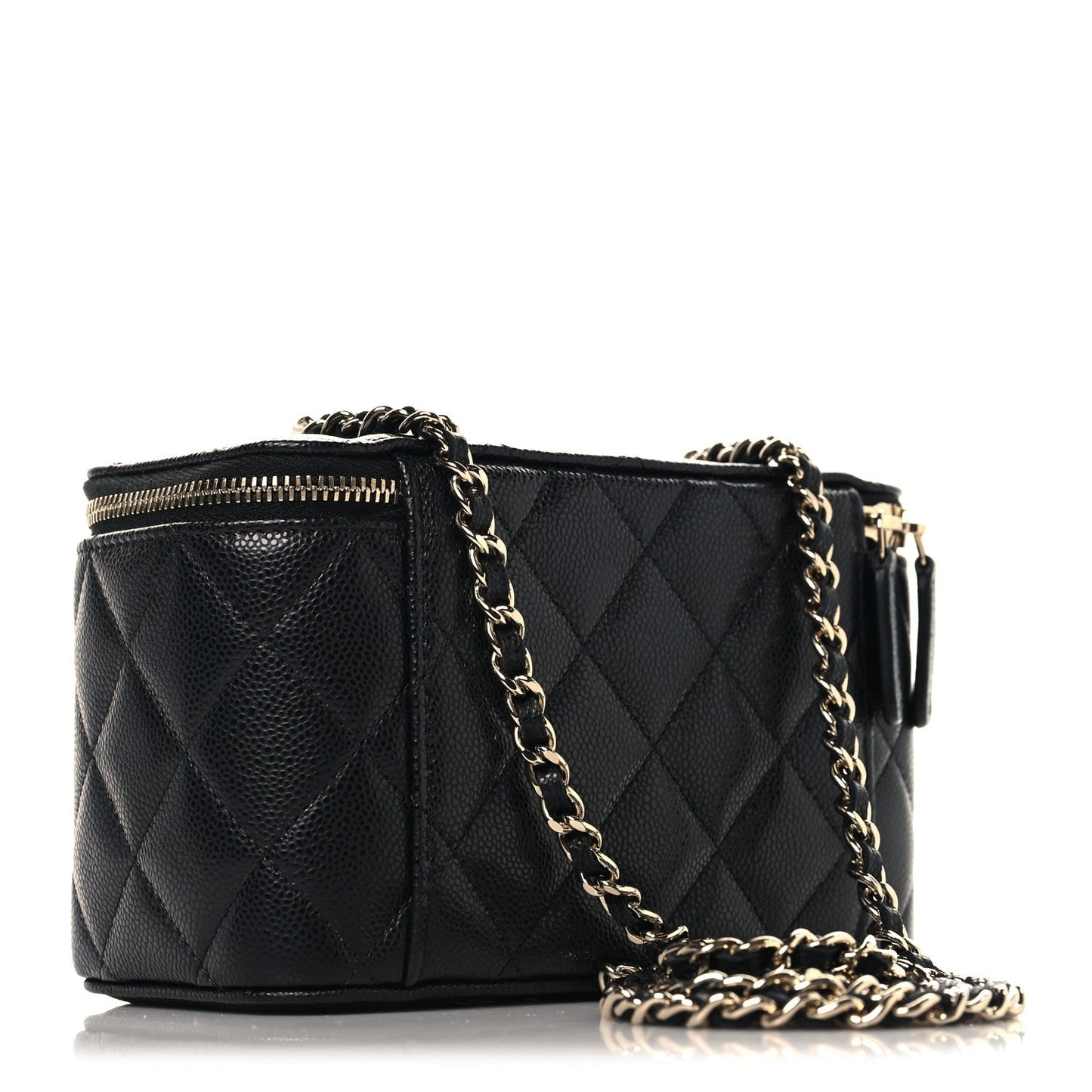 Caviar Quilted Small Vanity Case With Chain Black