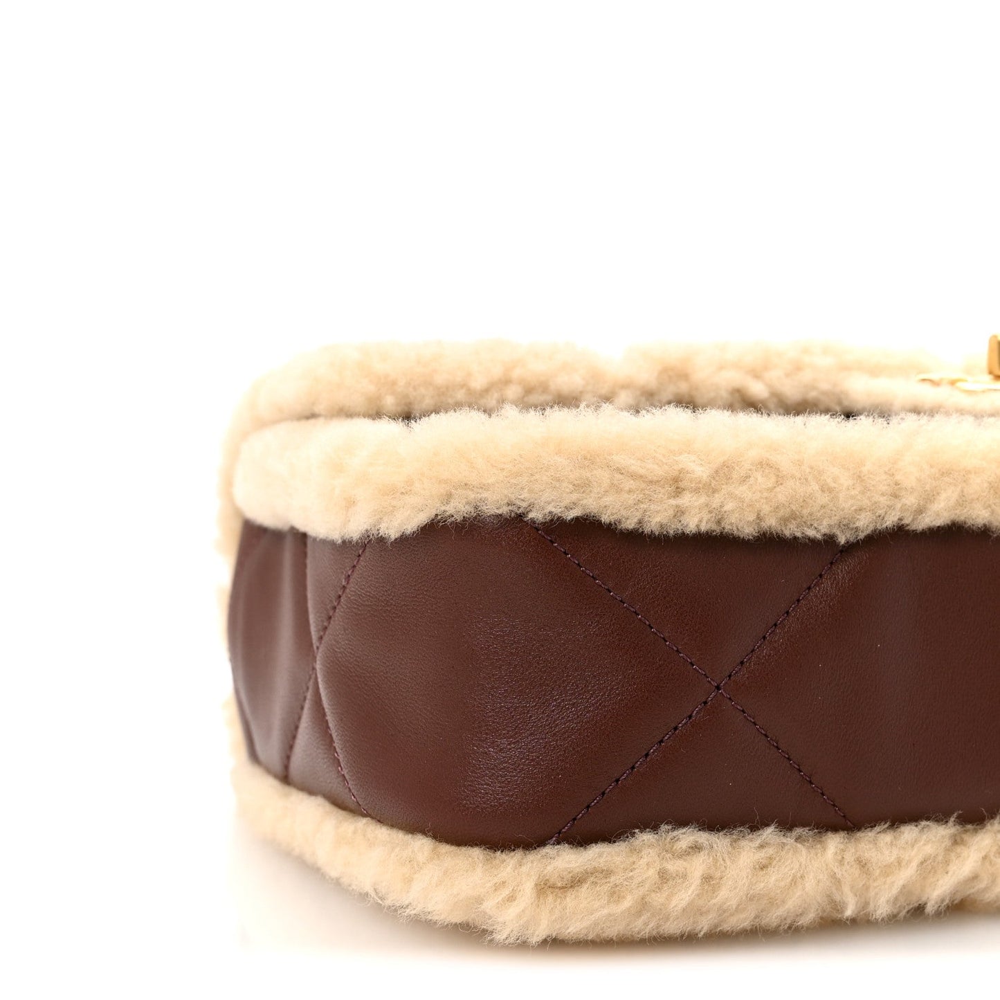 Shearling Lambskin Quilted Furry Coco Flap Beige Dark Brown