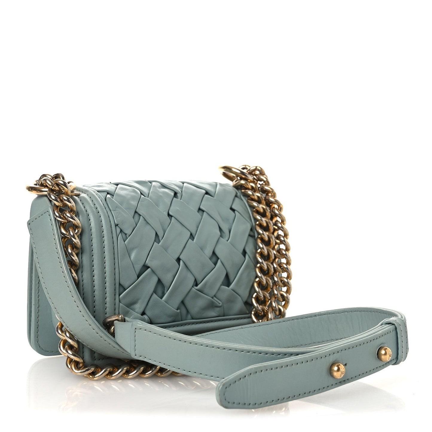 Lambskin Woven Mini Chateau Boy Flap Light Blue