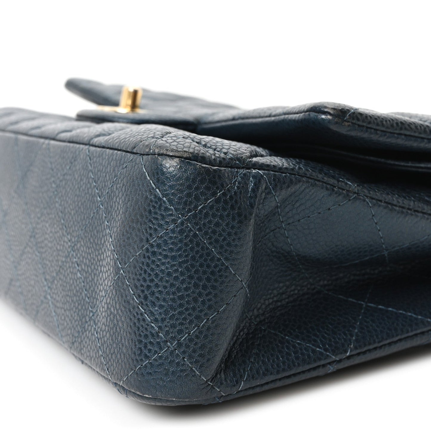 Metallic Caviar Quilted Medium Double Flap Dark Blue