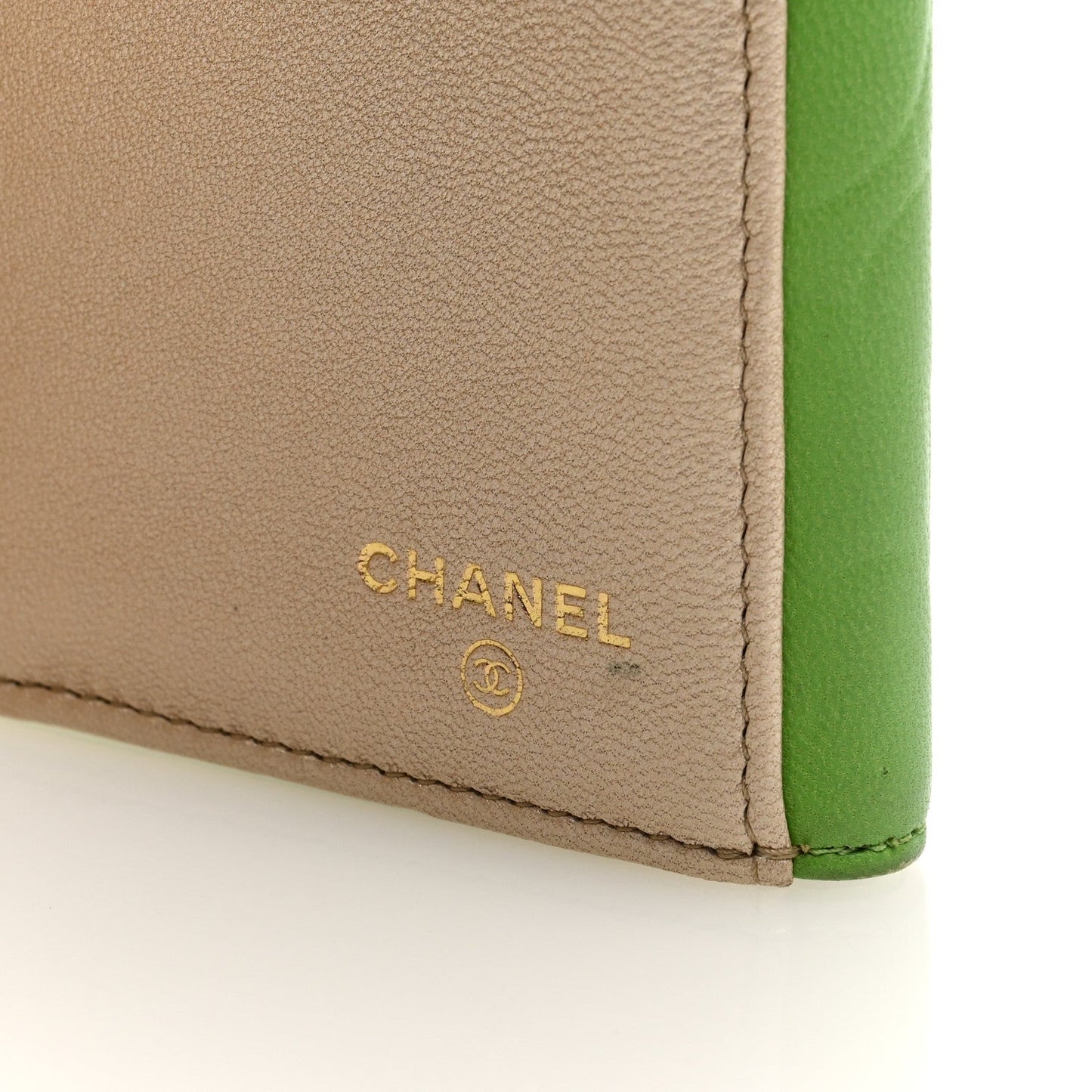 Lambskin Embossed Camellia Large Gusset Flap Wallet Green