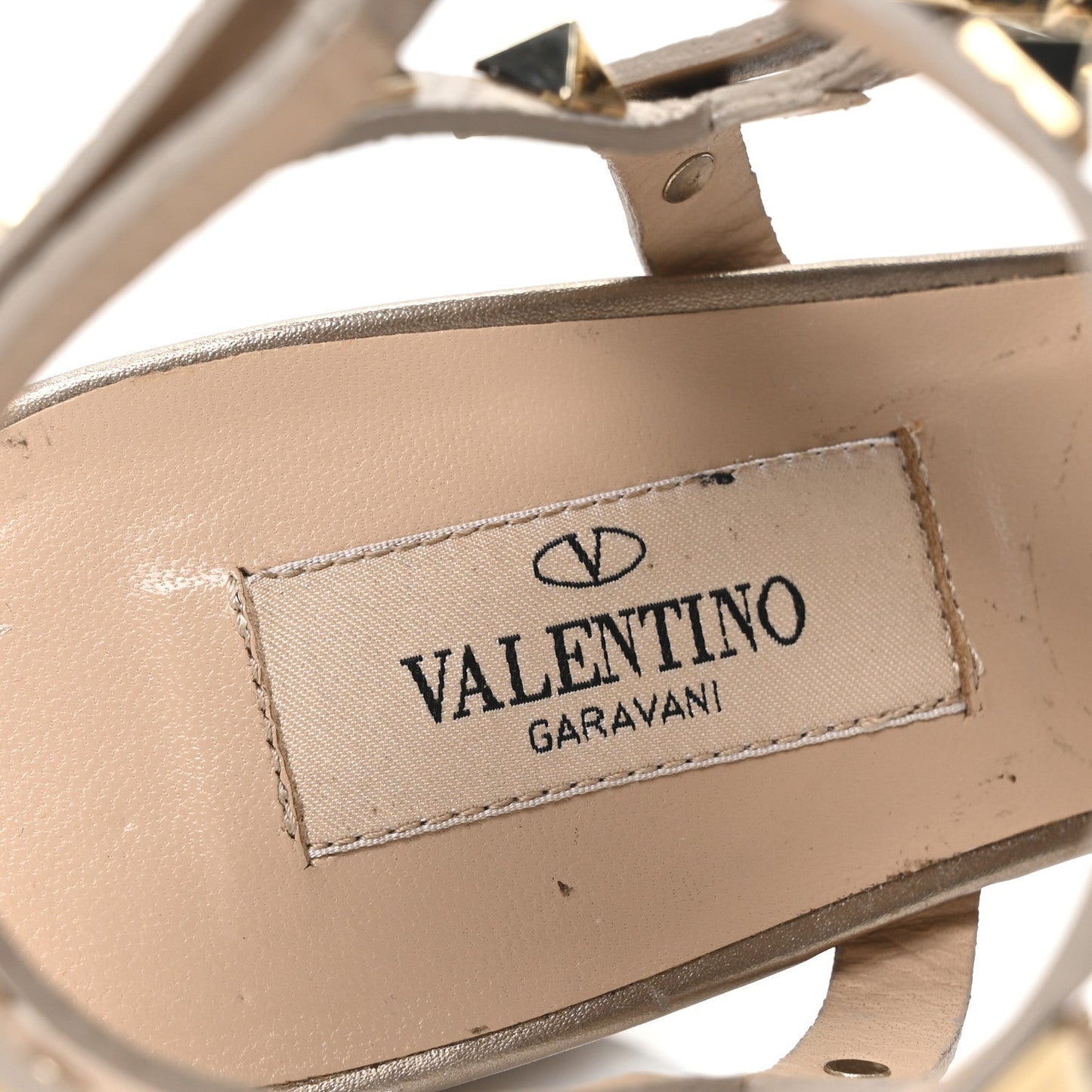 Metallic Calfskin Rockstud 90mm City Sandals 38.5 Antique Brass