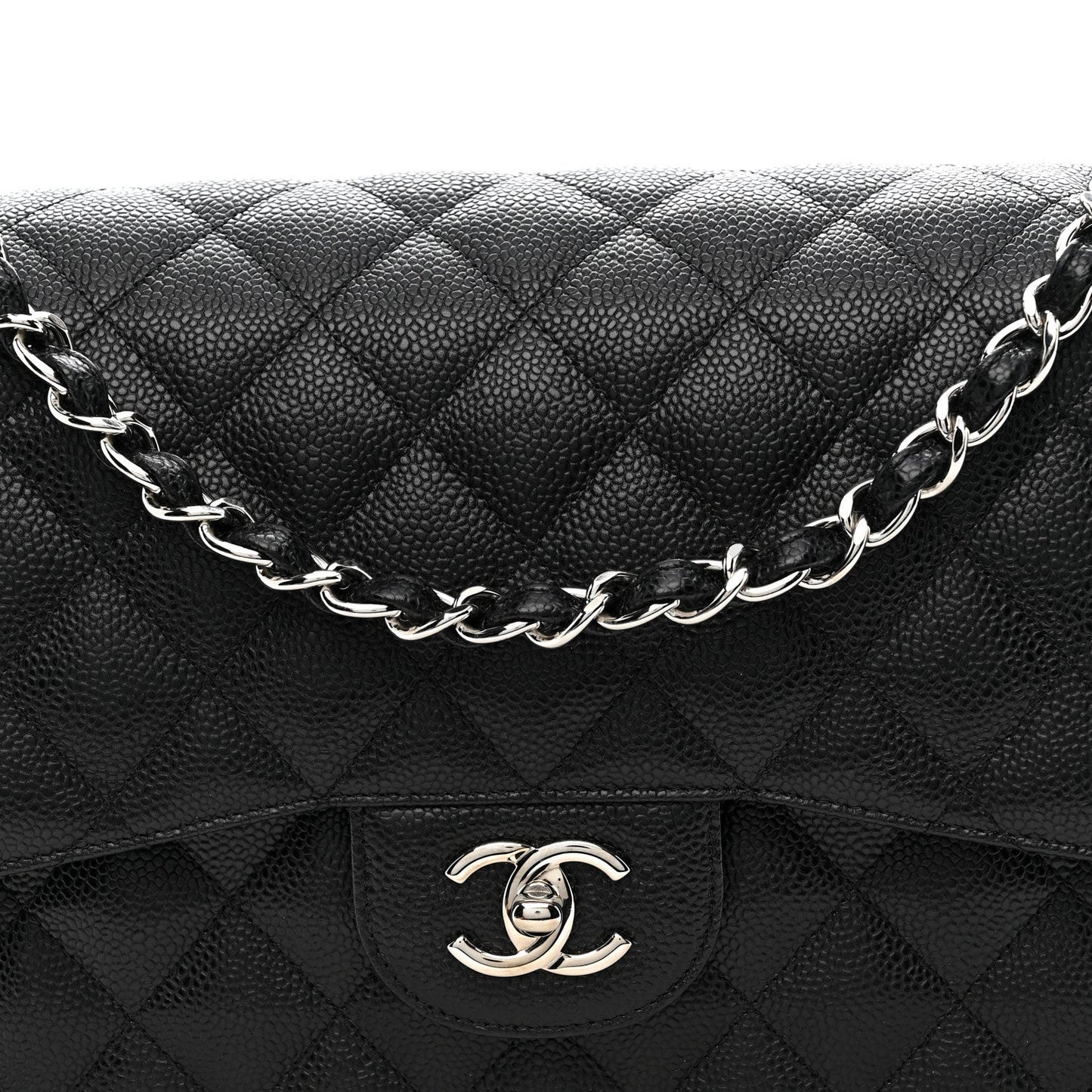 Caviar Quilted Jumbo Double Flap Black
