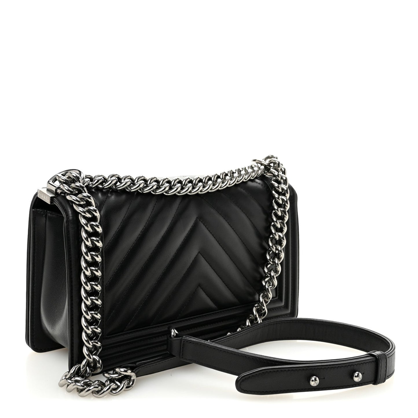 Lambskin Chevron Quilted Medium Boy Flap Black