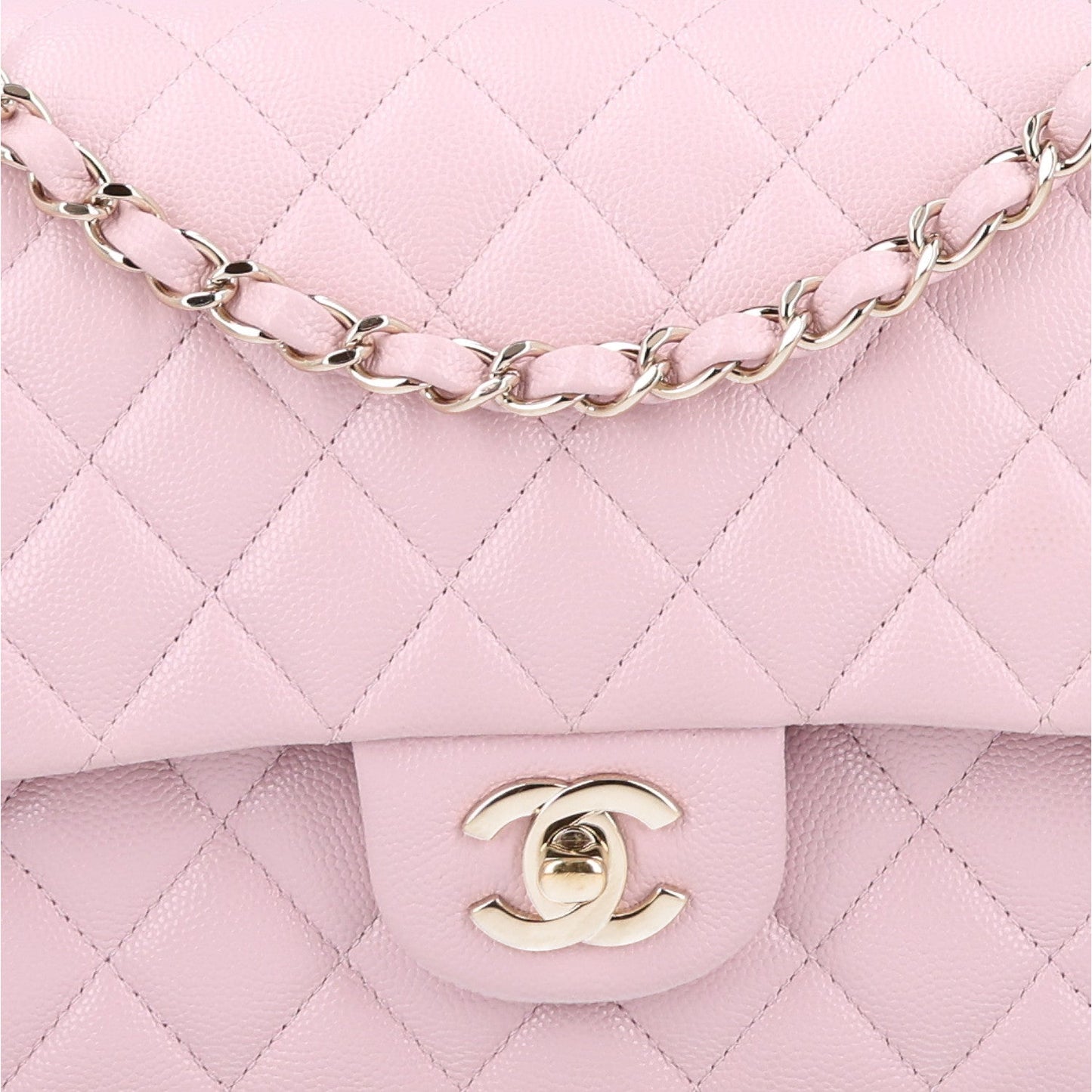 Caviar Quilted Medium Double Flap Light Pink