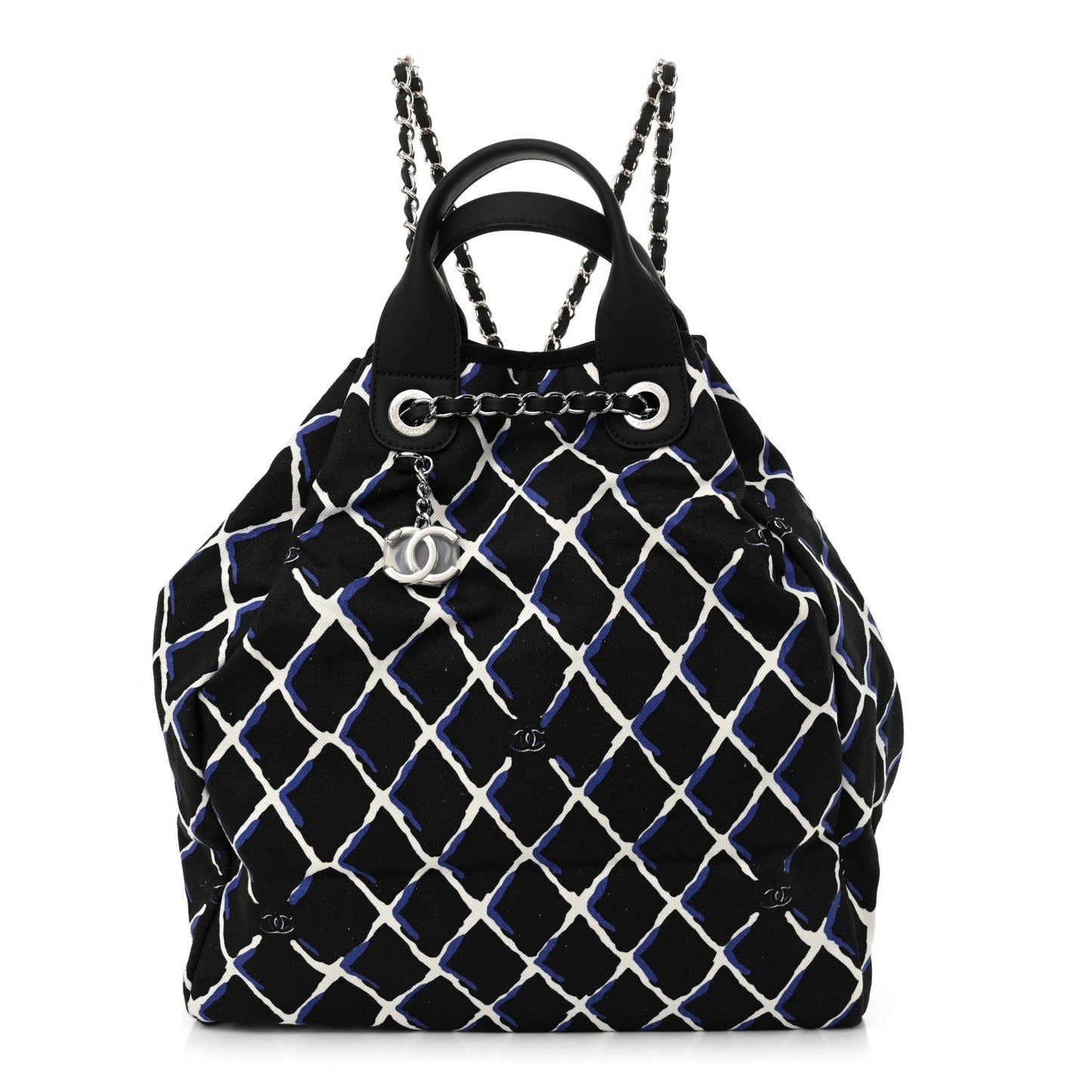 Canvas Printed Airline Drawstring Bag Black Blue