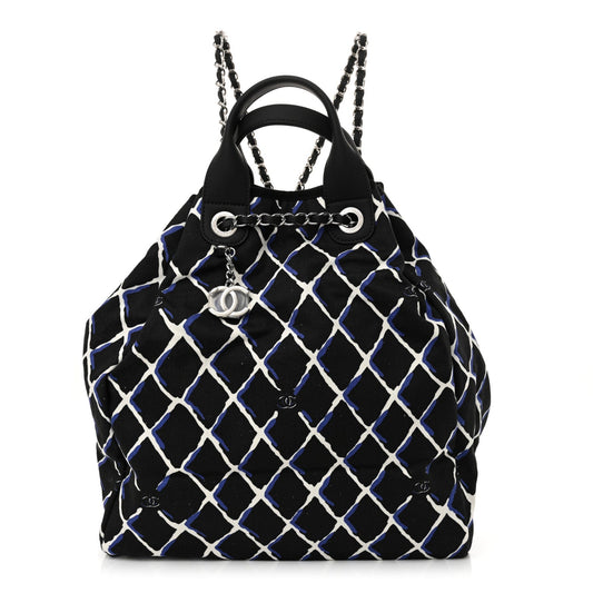 Canvas Printed Airline Drawstring Bag Black Blue