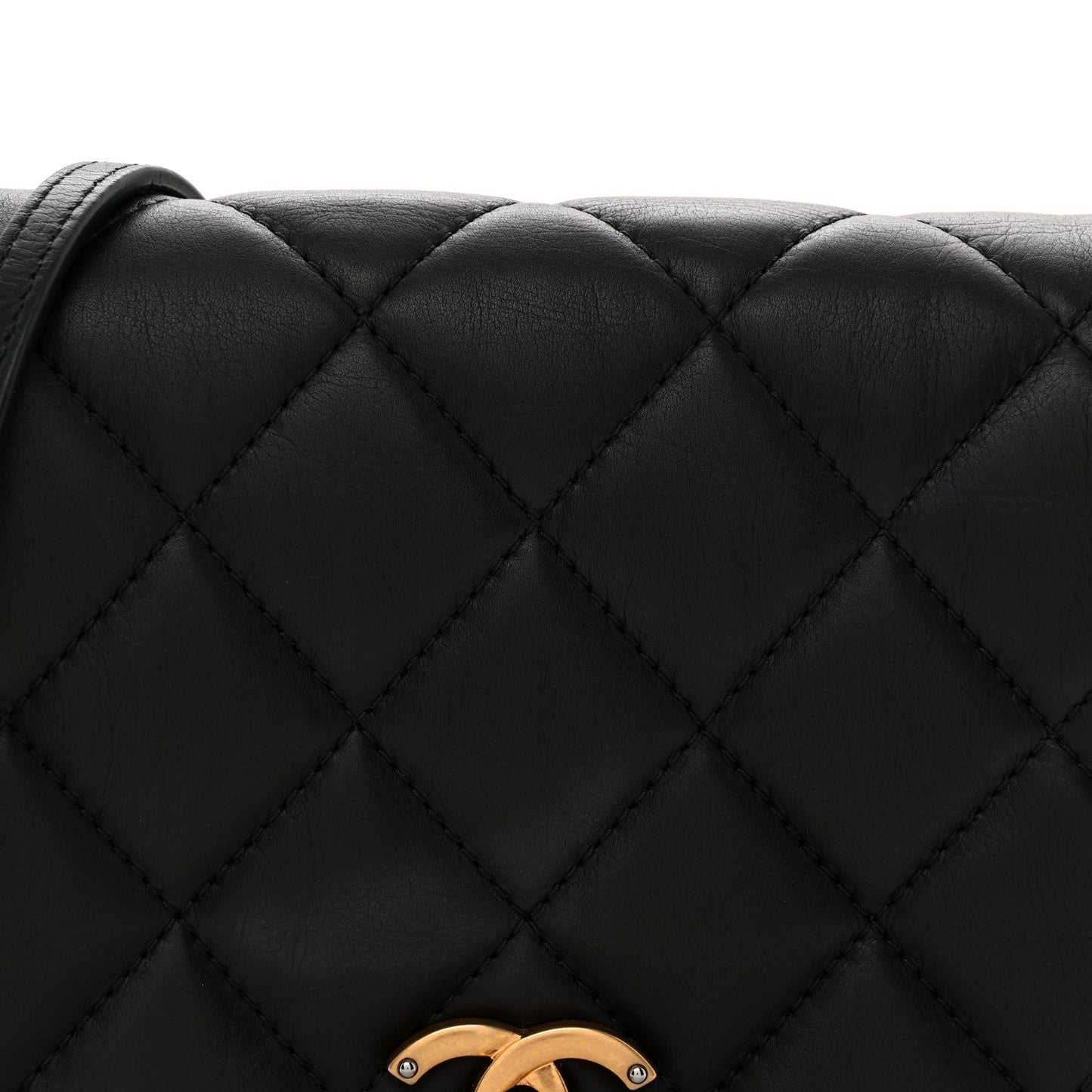 Calfskin Quilted Mini Nailed CC Flap Bag Black