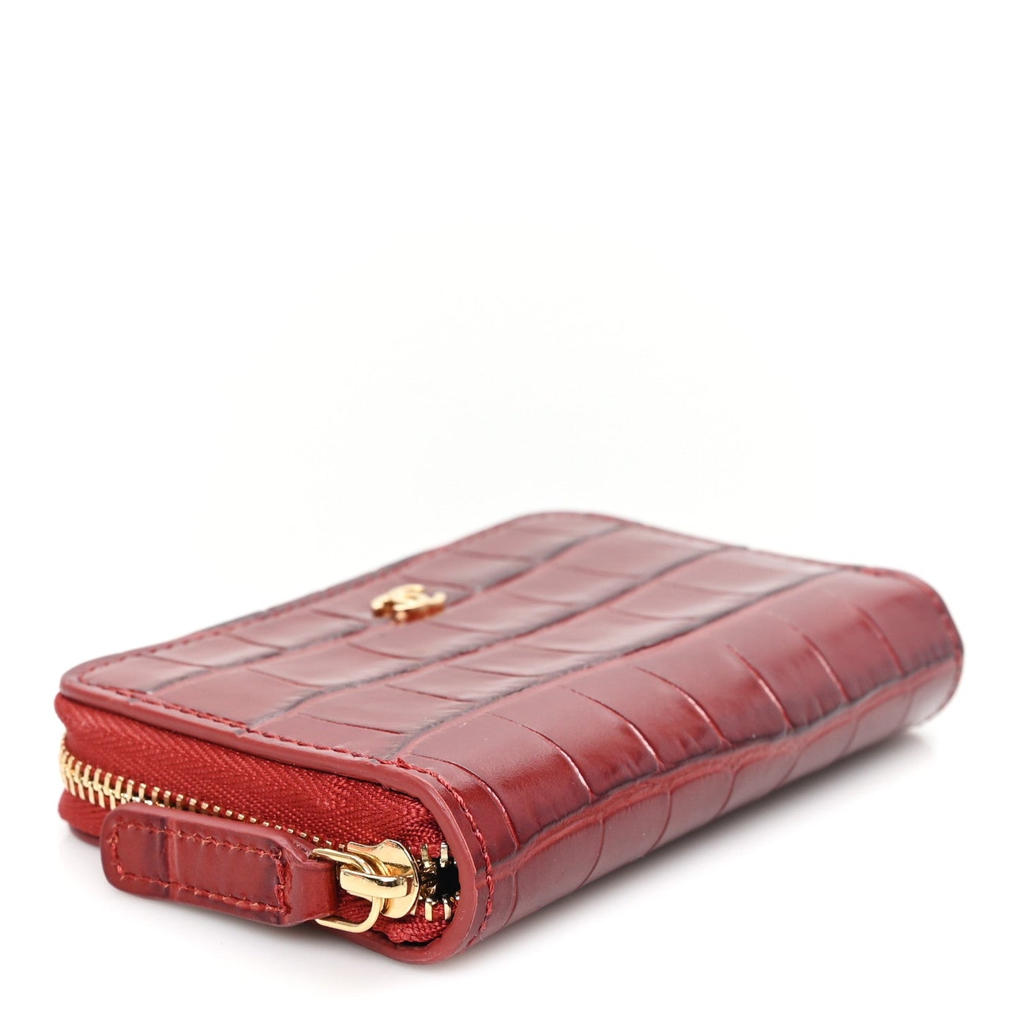 Calfskin Crocodile Embossed Crococo Coin Purse Burgundy
