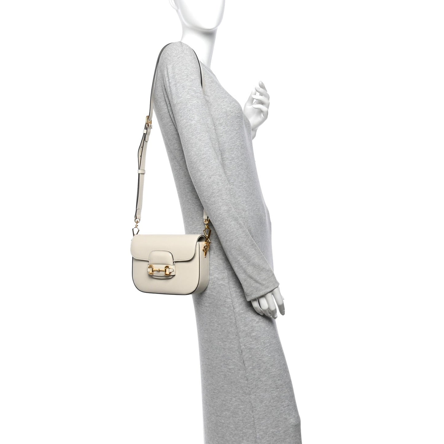 Azalea Calfskin Web Mini Horsebit 1955 Shoulder Bag Mystic White