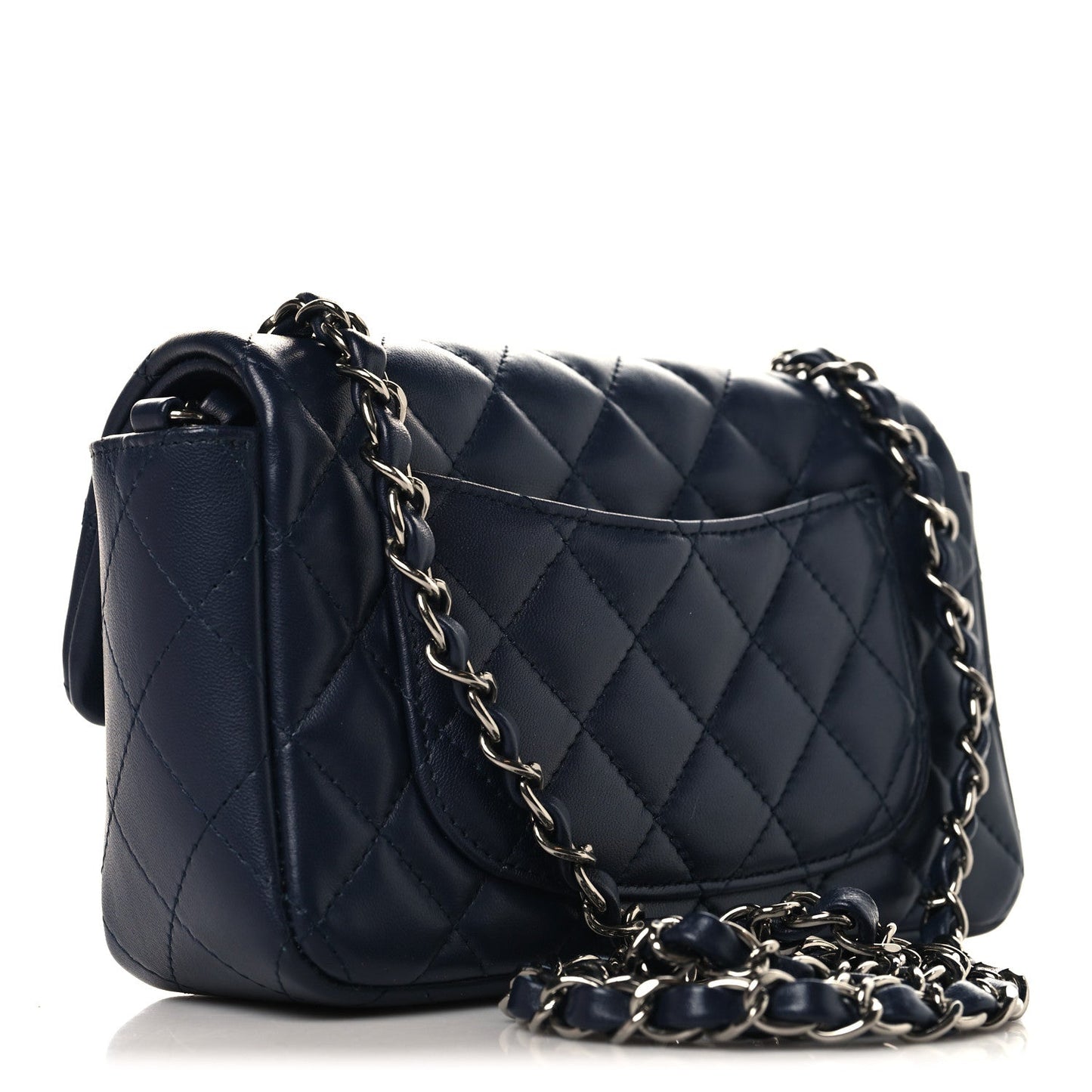 Lambskin Quilted Mini Rectangular Flap Dark Navy Blue