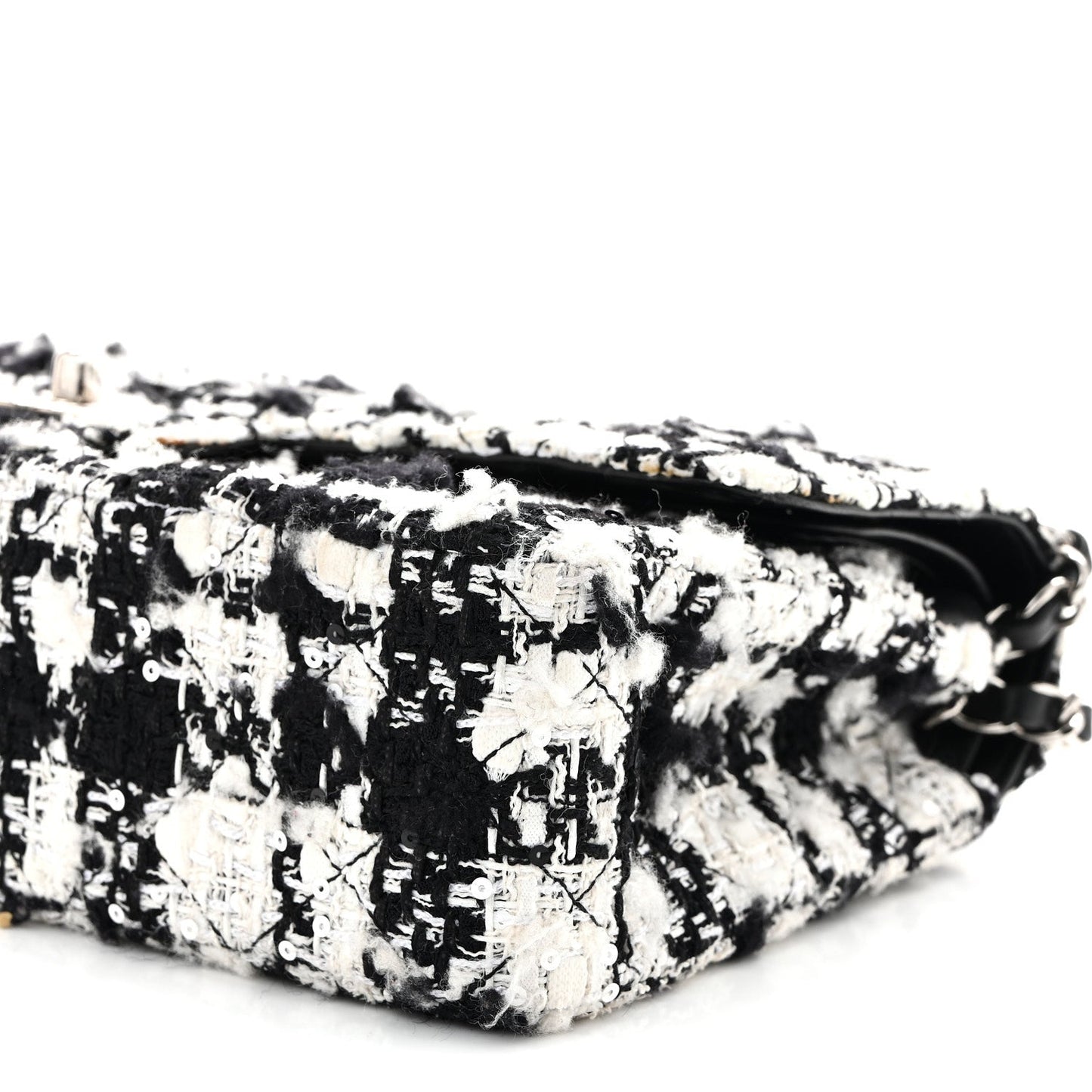 Tweed Sequin Quilted Medium Double Flap Black White