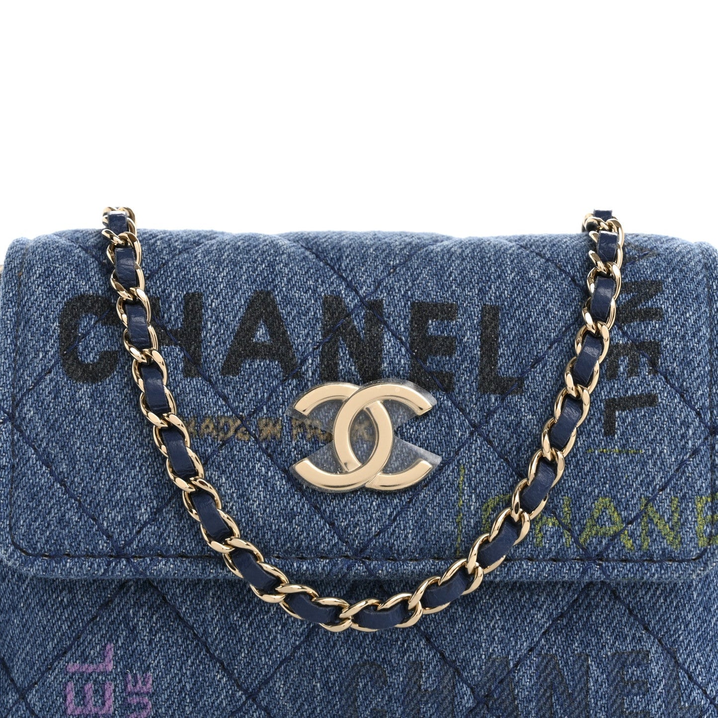 Denim Quilted Denim Mood Clutch With Chain Blue Multicolor