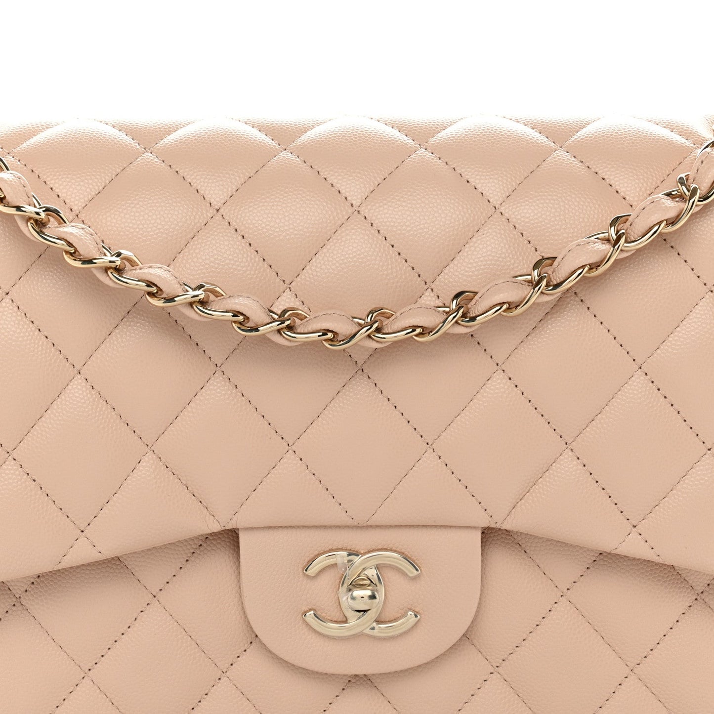 Caviar Quilted Jumbo Double Flap Light Beige
