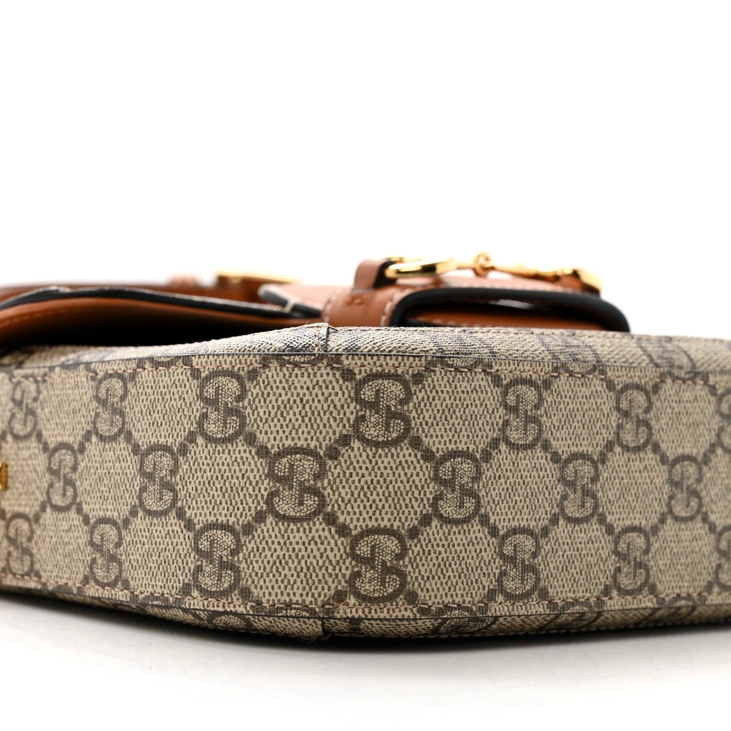 X DANS LE VERT Textured Dollar Calfskin GG Supreme Monogram Web Mini Horsebit 1955 Shoulder Bag Dusty Azure Beige Ebony