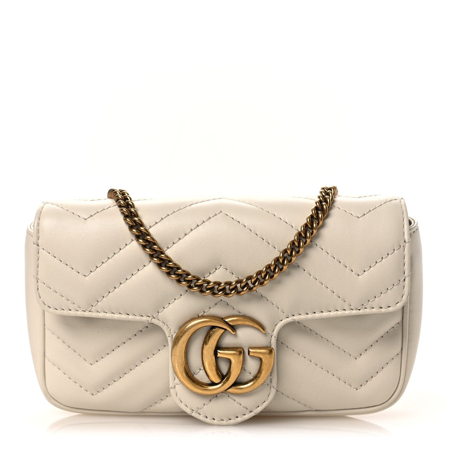 Calfskin Matelasse Super Mini GG Marmont Shoulder Bag White