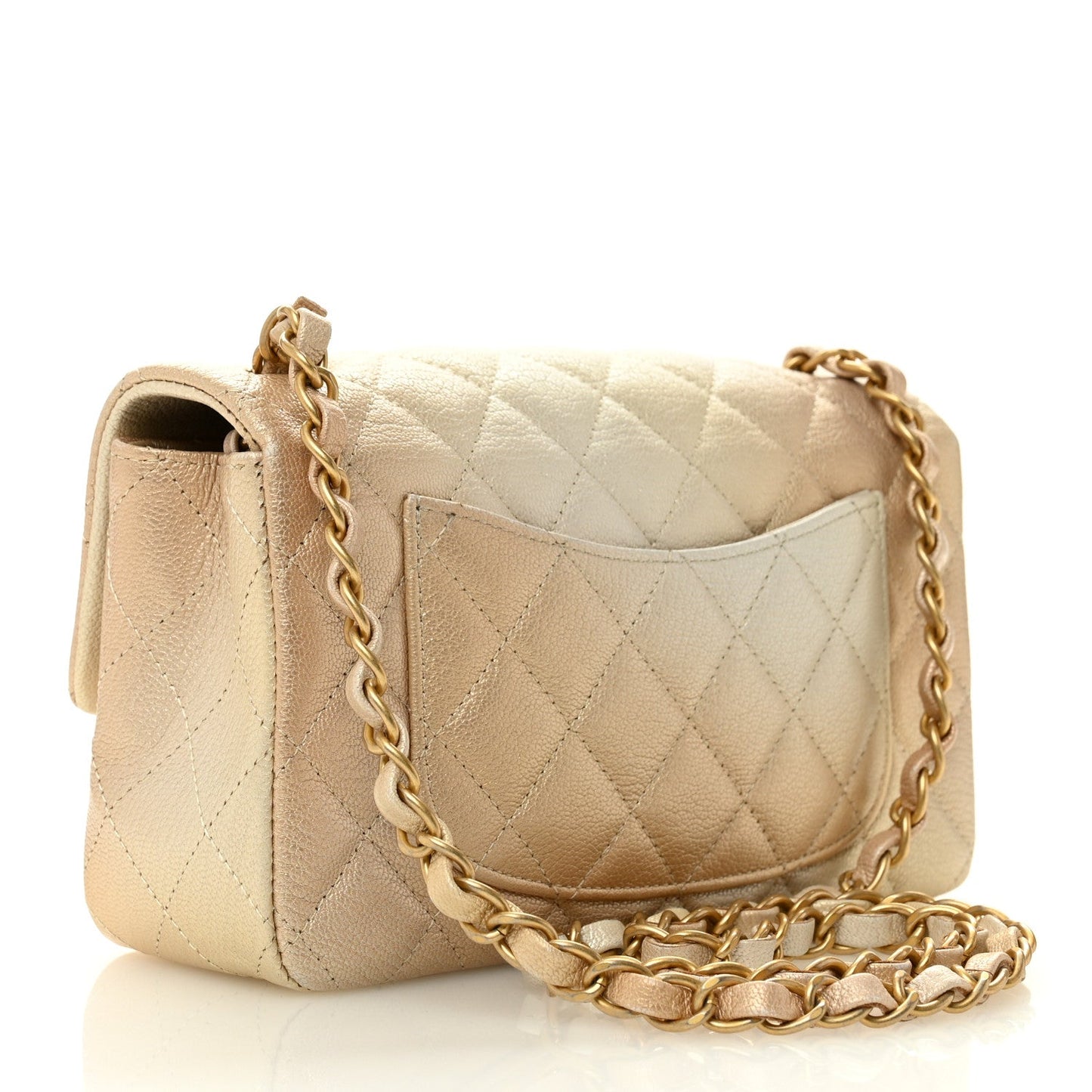 Metallic Goatskin Quilted Mini Rectangular Flap Gold