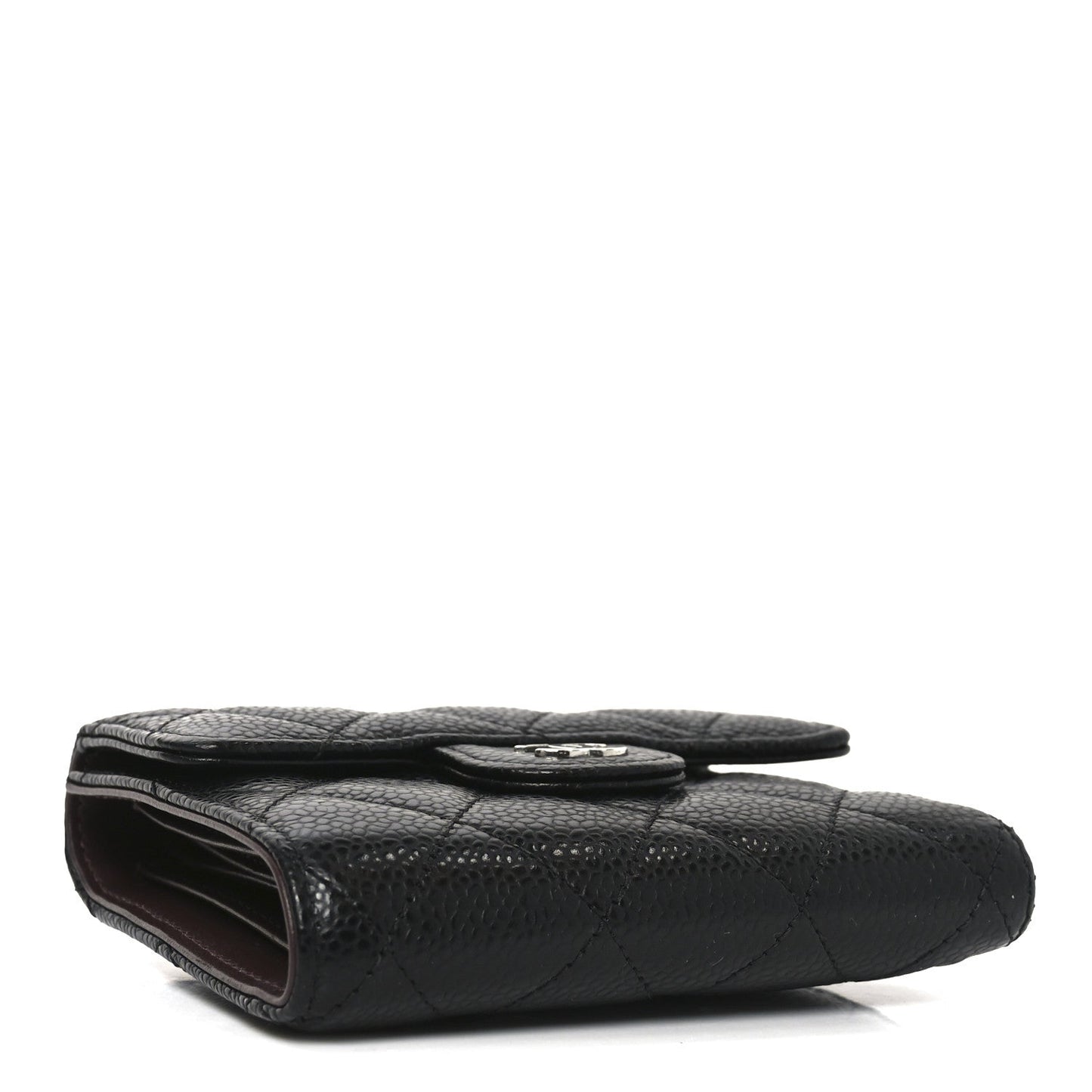 Caviar Quilted Compact Flap Wallet Black