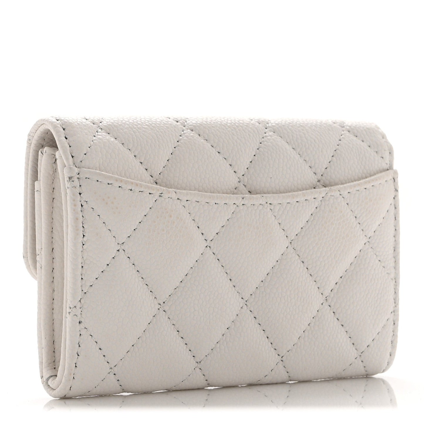 Caviar Quilted Flap Card Holder Wallet White