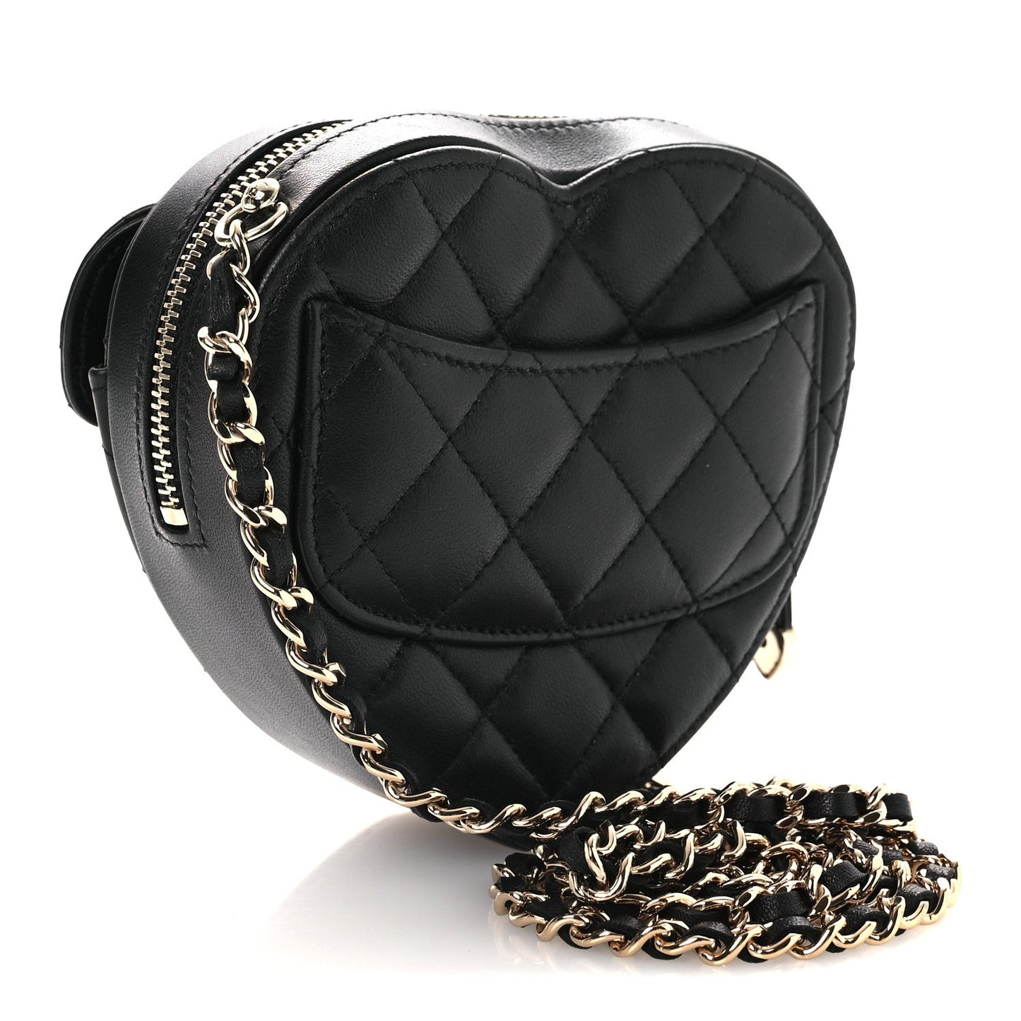 Lambskin Quilted CC In Love Heart Clutch With Chain Black