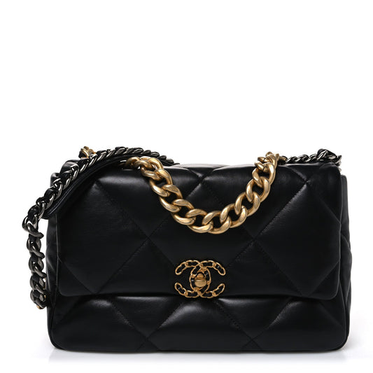 Lambskin Quilted Large Chanel 19 Flap Black