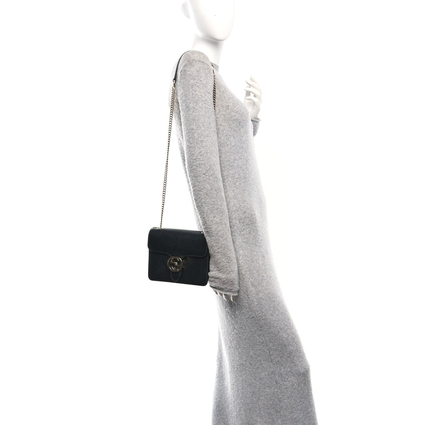 Dollar Calfskin Small Interlocking G Shoulder Bag Black