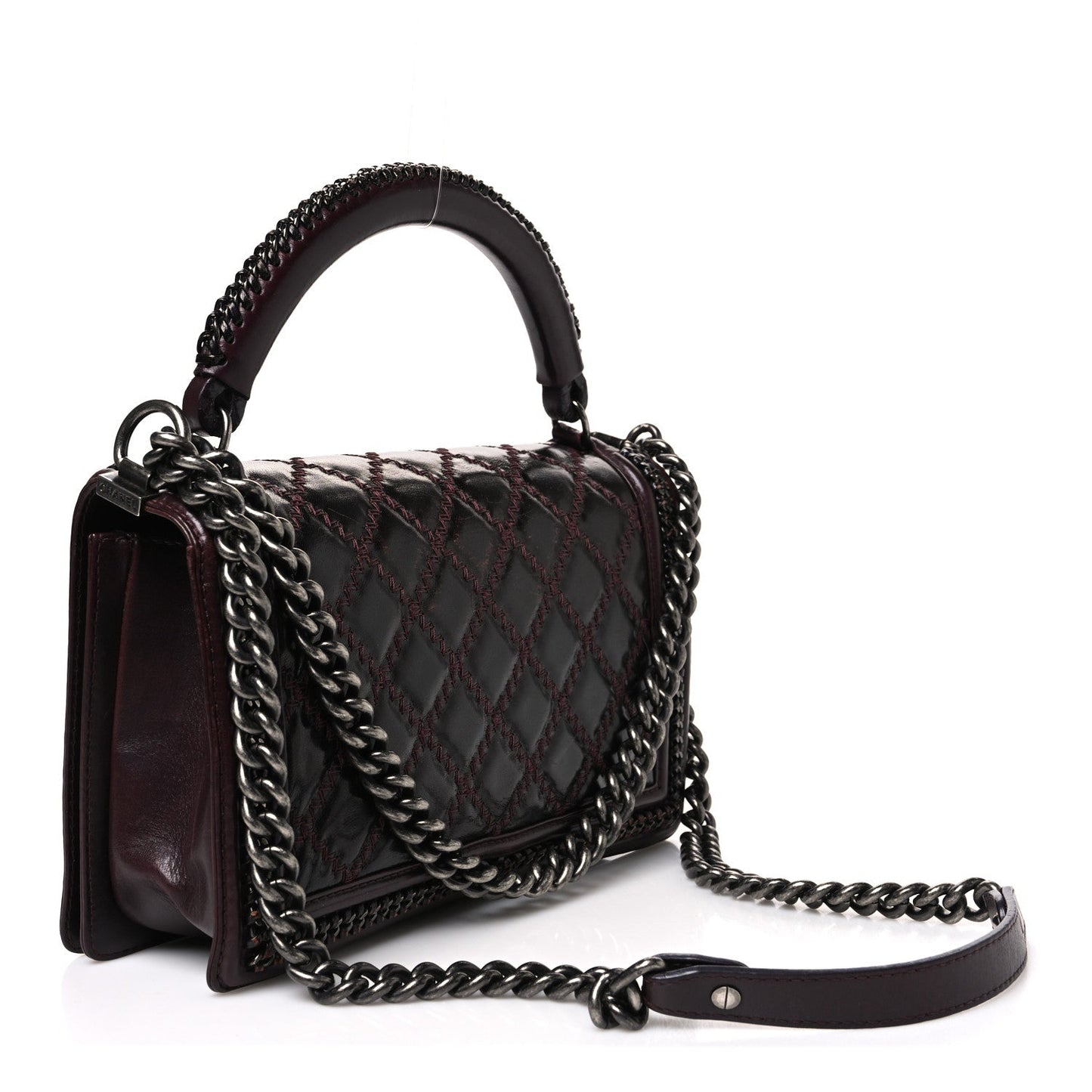 Goatskin Quilted New Medium Boy Handle Flap Burgundy