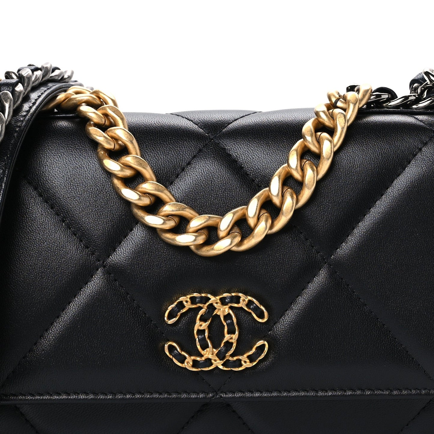 Lambskin Quilted Chanel 19 Wallet On Chain WOC Black