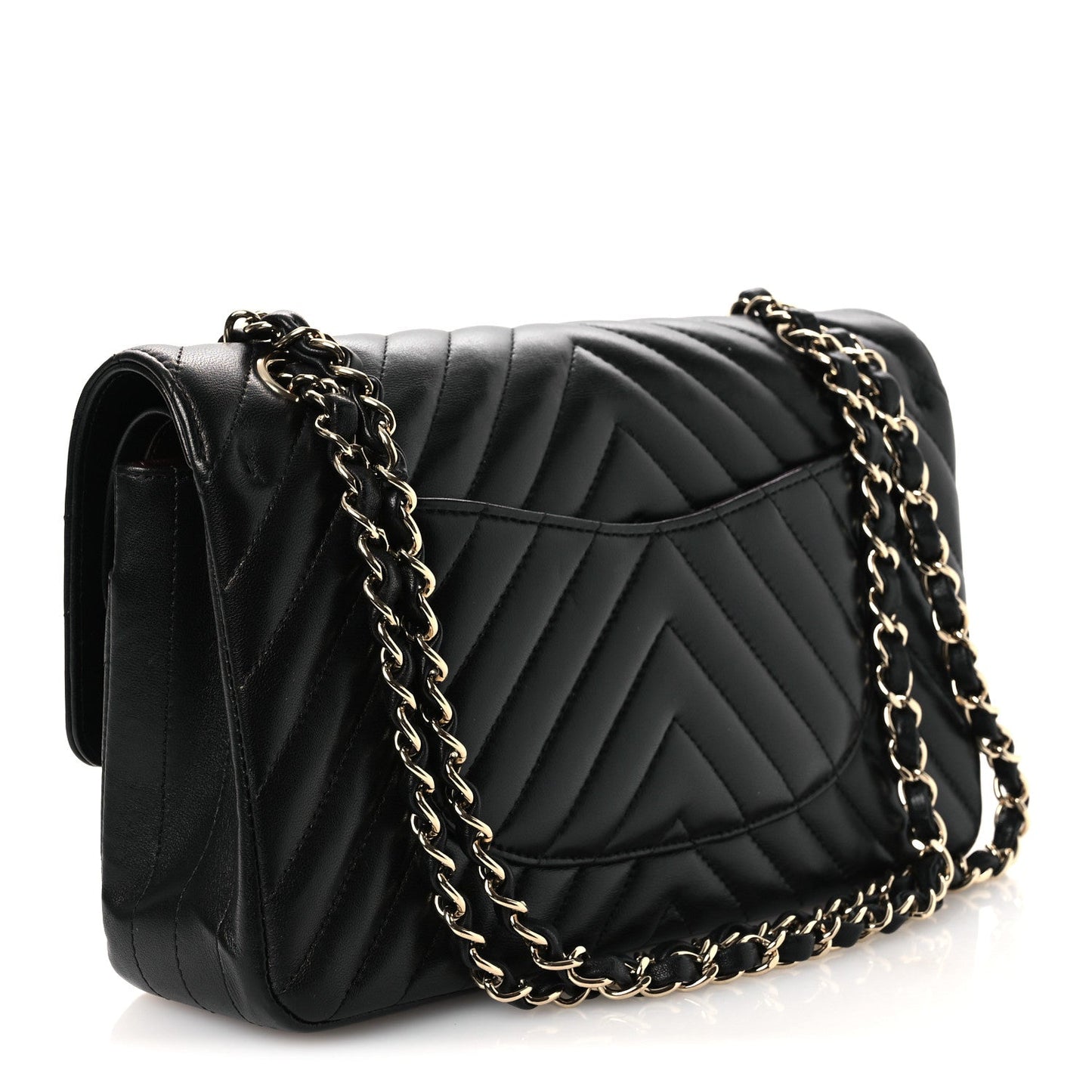 Lambskin Chevron Quilted Medium Double Flap Black