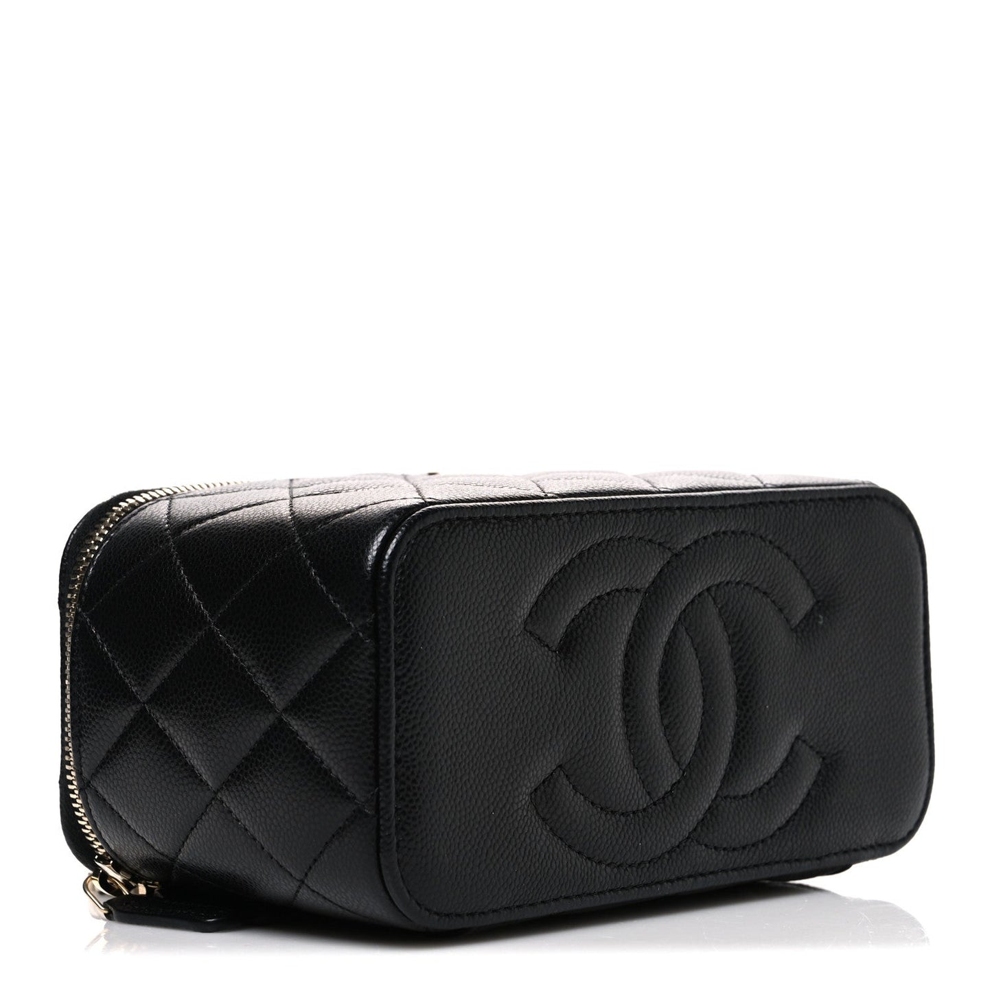 Caviar Quilted Small Vanity Case With Chain Black