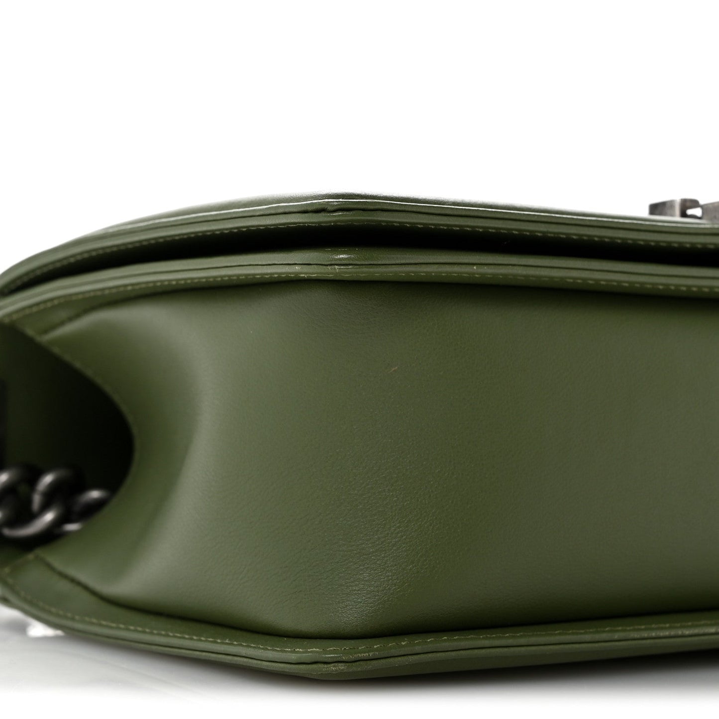 Calfskin Chevron Quilted Medium Boy Flap Dark Green