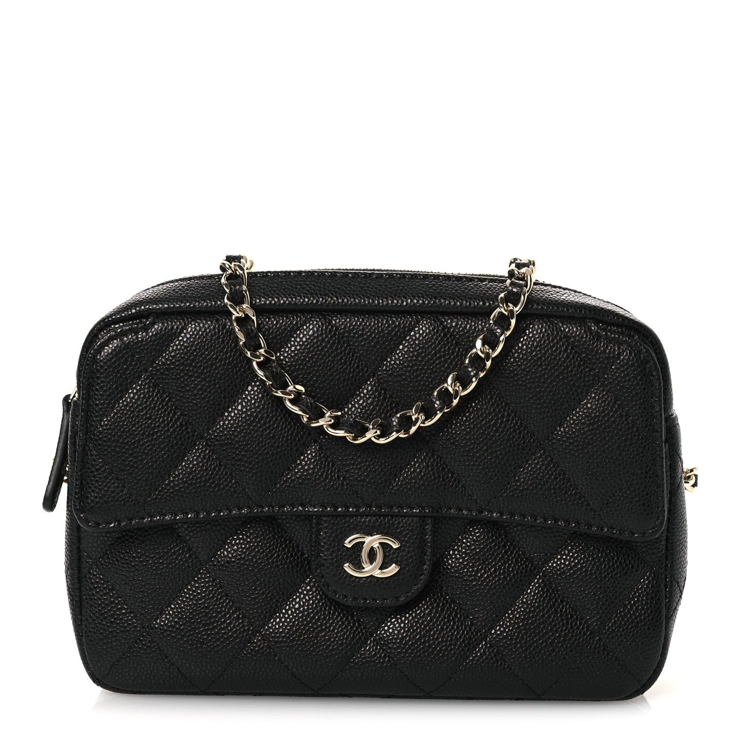 Caviar Quilted Chain Camera Bag Black