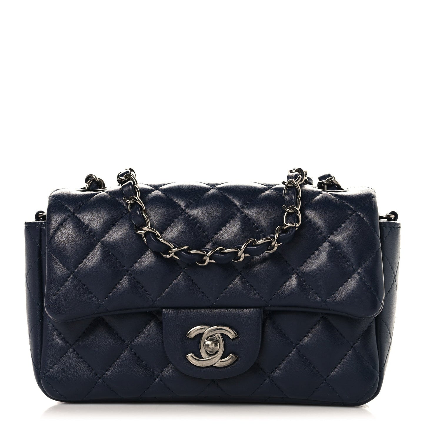 Lambskin Quilted Mini Rectangular Flap Dark Navy Blue