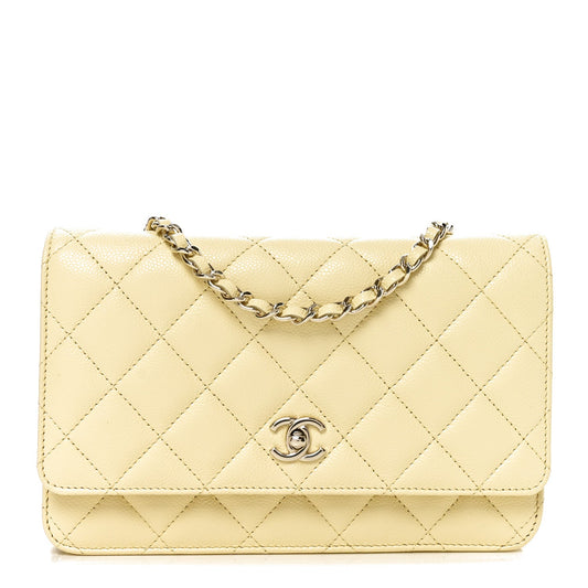 Caviar Quilted CC Turnlock Wallet On Chain WOC Light Yellow